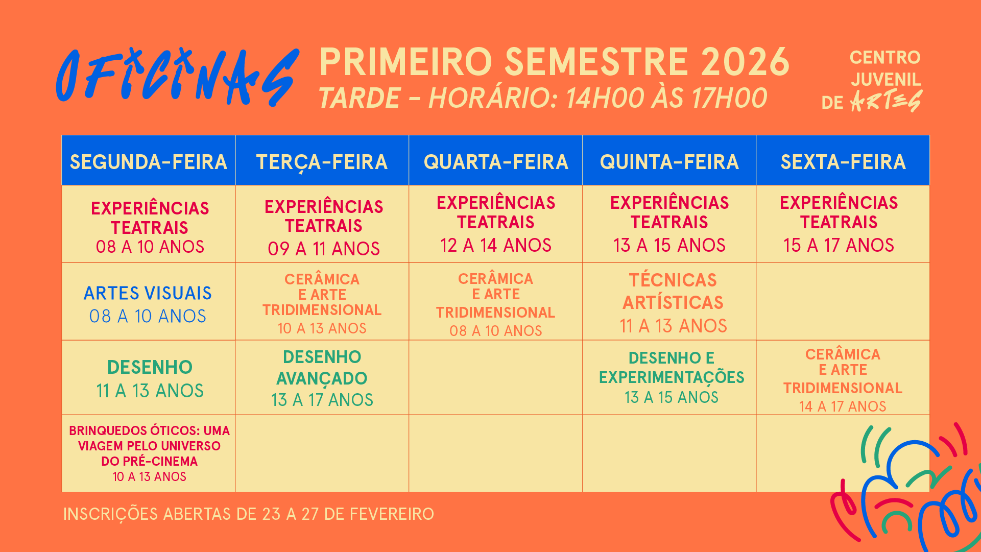 Grade horária tarde 2026.1