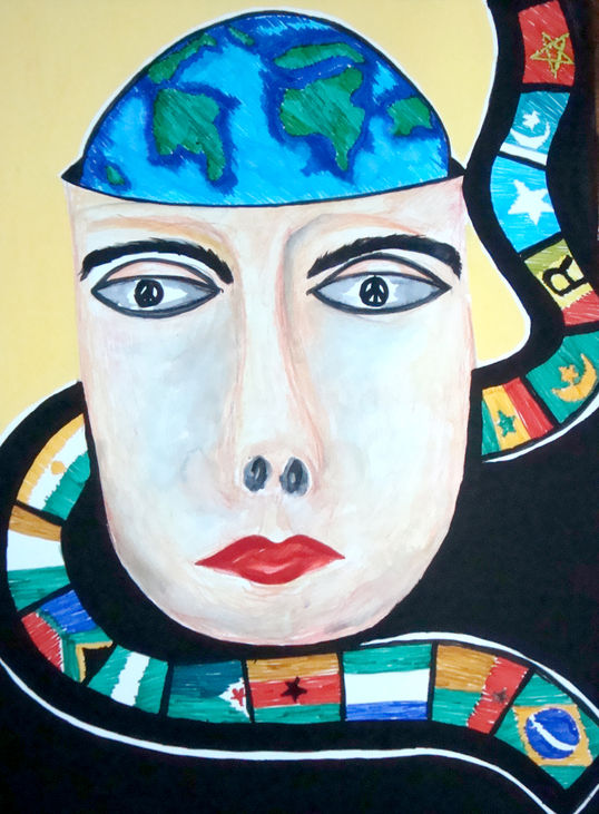 A partir da reflexão dos alunos sobre o tema, foram produzidas as obras que, por meio de figuras, linhas e cores, retratam uma realidade diferente da atual, apresentando um universo de harmonia e paz.