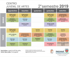 Grade horária de cursos do CJAP para o segundo semestre de 2019