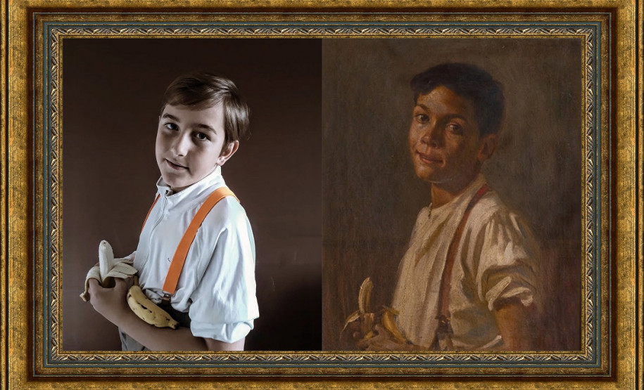Releitura de obras de grandes artistas paranaenses Obra Alfredo Andersen Jr com o aluno Rodrigo Tristão Azevedo.