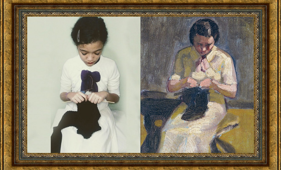 Releitura de obras de grandes artistas paranaenses Obra Esposa do artista com a aluna Hellen Vitória.