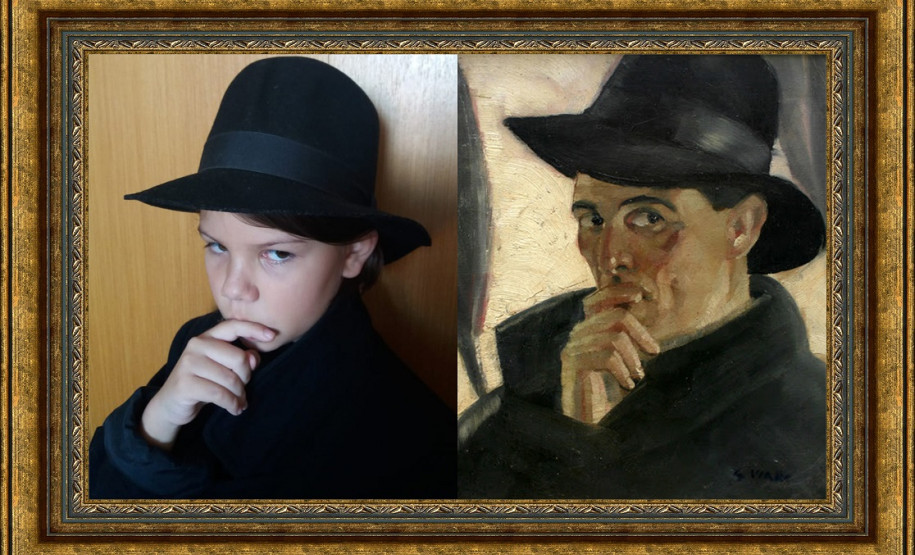 Releitura de obras de grandes artistas paranaenses Obra Auto-Retrato com a aluna Alexia Cristine Tracz.