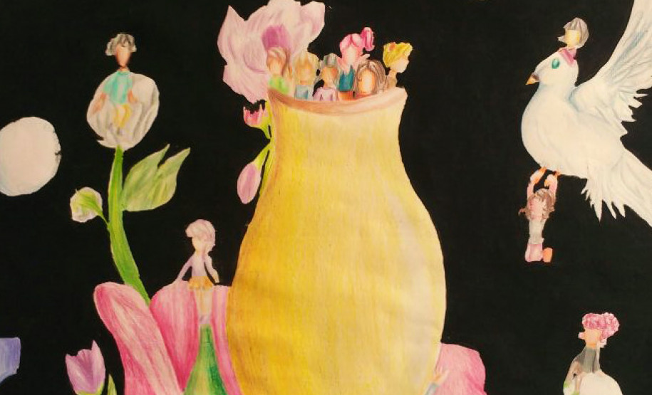 Centro Juvenil de Artes Plásticas abre exposição “Retrospectiva Paz no Mundo” Obra sobre a paz elaborada por aluno da instituição