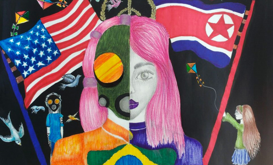 Centro Juvenil de Artes Plásticas abre exposição “Retrospectiva Paz no Mundo” Obra sobre a paz elaborada por aluno da instituição