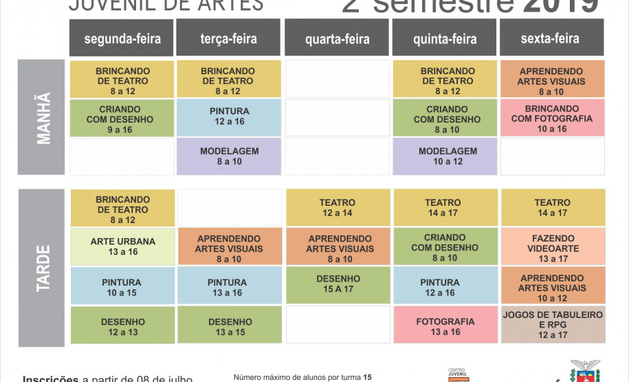 Grade horária 2º semestre de 2019 Grade horária de cursos do CJAP para o segundo semestre de 2019